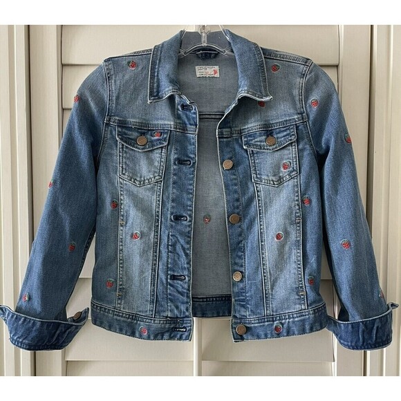 Madewell x crewcuts Kids' Strawberry 🍓 Embroidered Jean Jacket Sz 12. EUC! - Picture 3 of 5